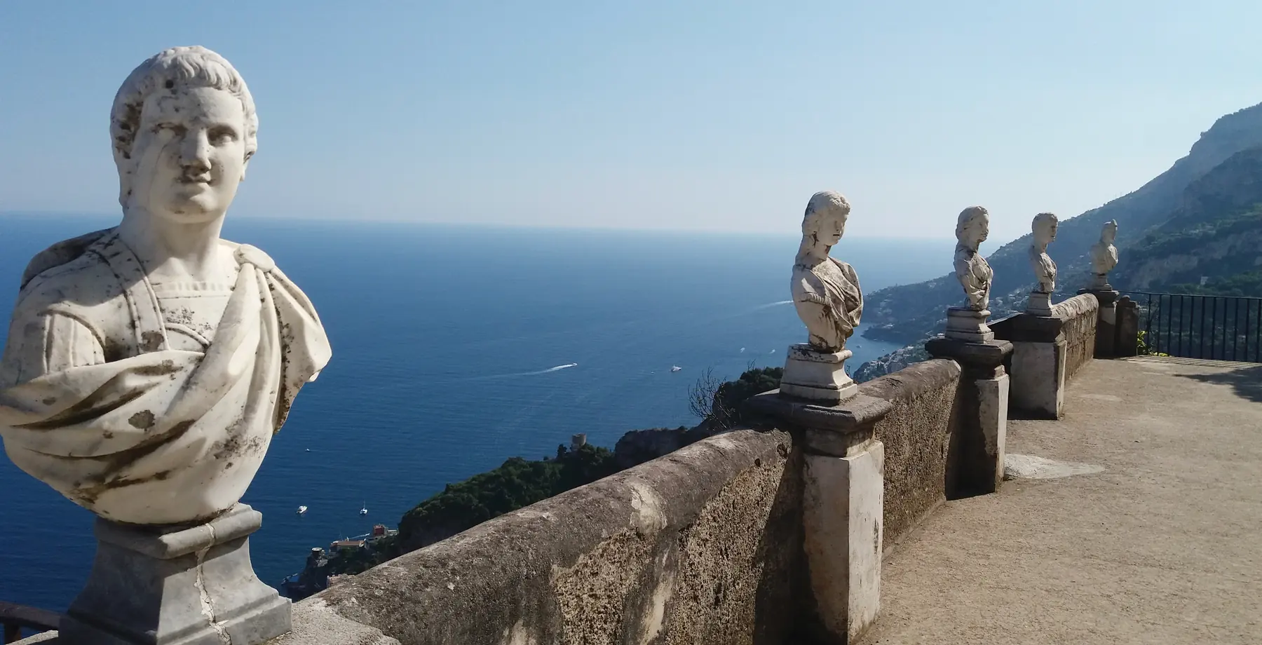 The Terrace of Infinity at Villa Cimbrone, Ravello, looking out over the Amalfi Coast