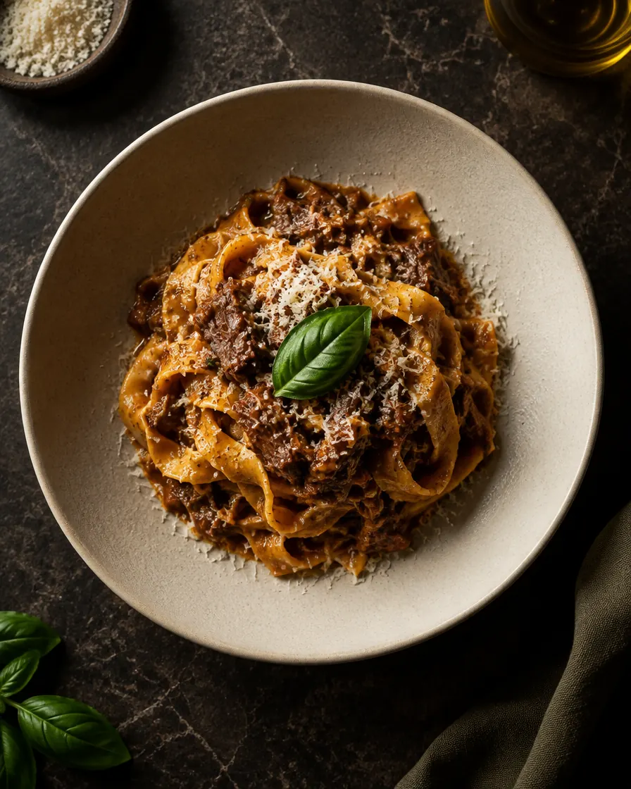Hand-cut tagliatelle in a slow-cooked beef ragu